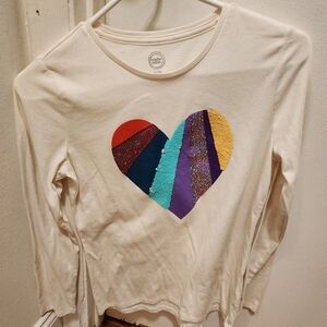 Girls wonder nation long sleeve shirt with multi color sequin heart